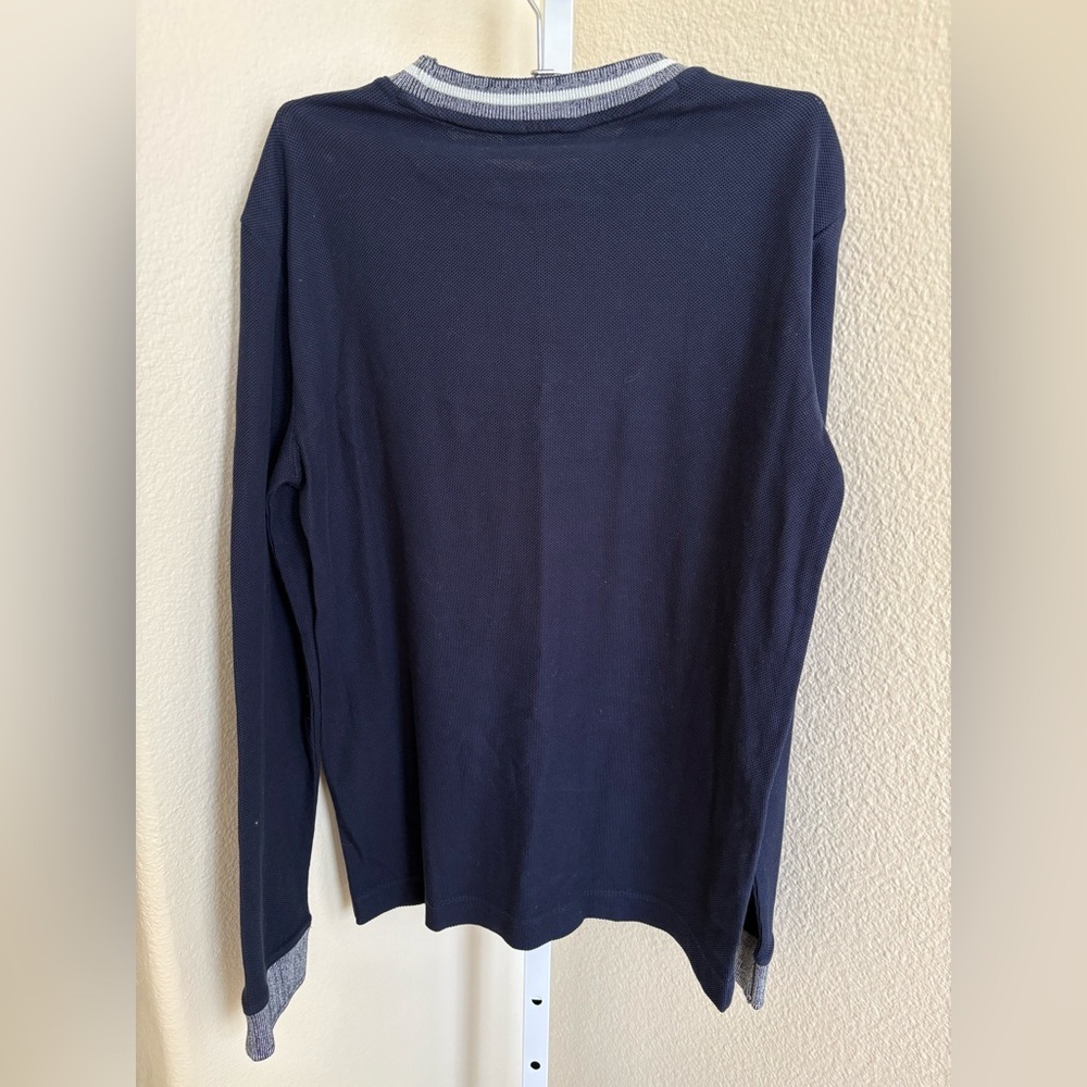 Club Monaco Contrast Trim Crew Neck Long Sleeve Knit Sweater in Navy - Size XS - Picture 2 of 3